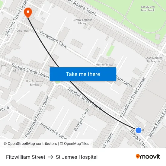 Fitzwilliam Street to St James Hospital map