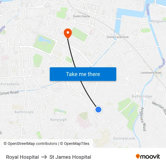 Royal Hospital to St James Hospital map