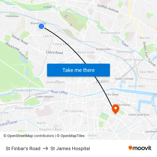 St Finbar's Road to St James Hospital map