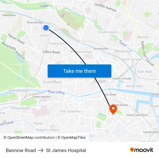 Bannow Road to St James Hospital map