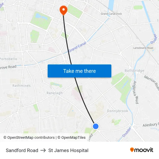 Sandford Road to St James Hospital map