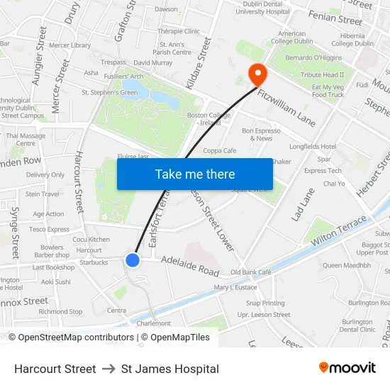 Harcourt Street to St James Hospital map