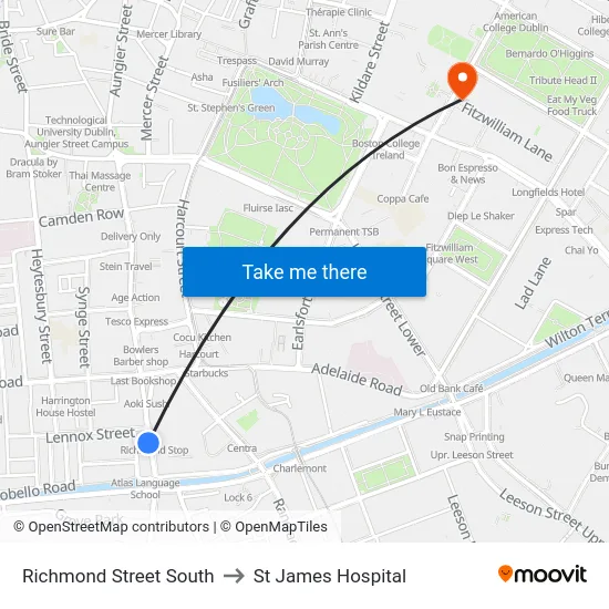 Richmond Street South to St James Hospital map