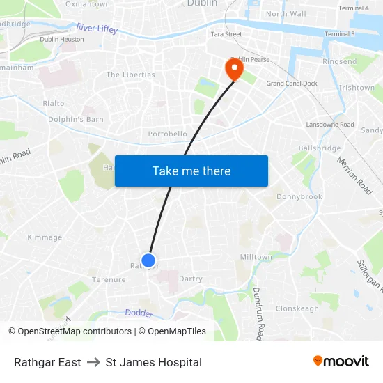 Rathgar East to St James Hospital map