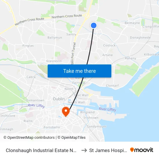 Clonshaugh Industrial Estate North to St James Hospital map