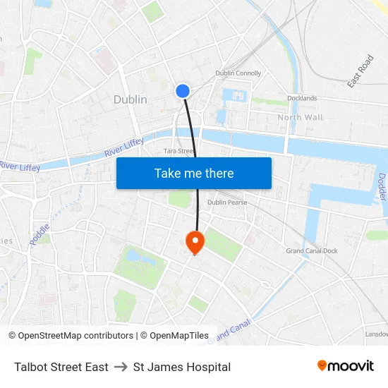 Talbot Street East to St James Hospital map