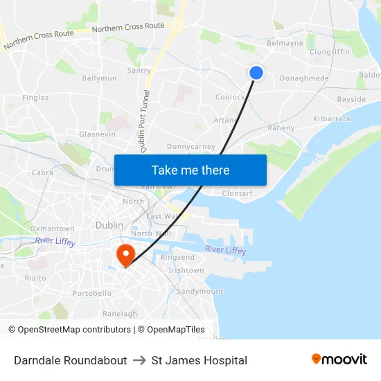 Darndale Roundabout to St James Hospital map