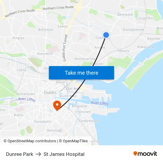 Dunree Park to St James Hospital map