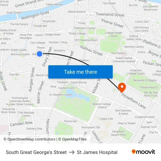 South Great George's Street to St James Hospital map