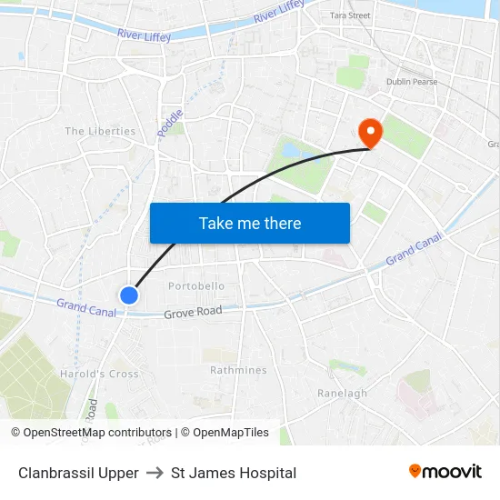 Clanbrassil Upper to St James Hospital map