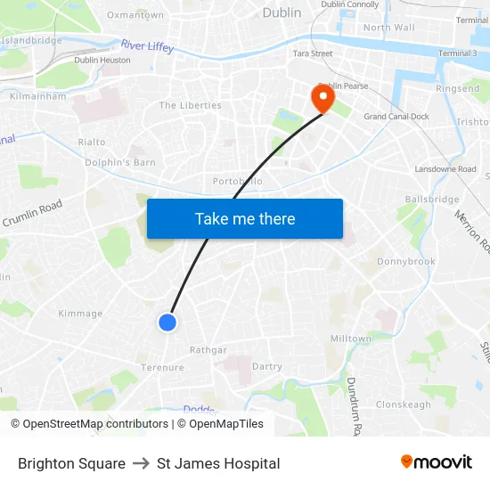Brighton Square to St James Hospital map