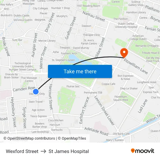 Wexford Street to St James Hospital map