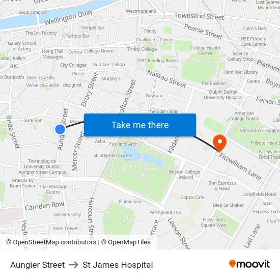 Aungier Street to St James Hospital map