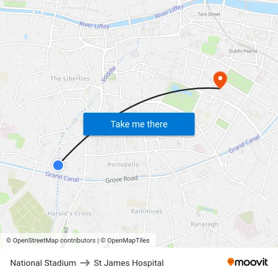 National Stadium to St James Hospital map