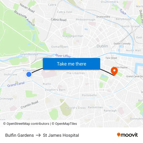 Bulfin Gardens to St James Hospital map