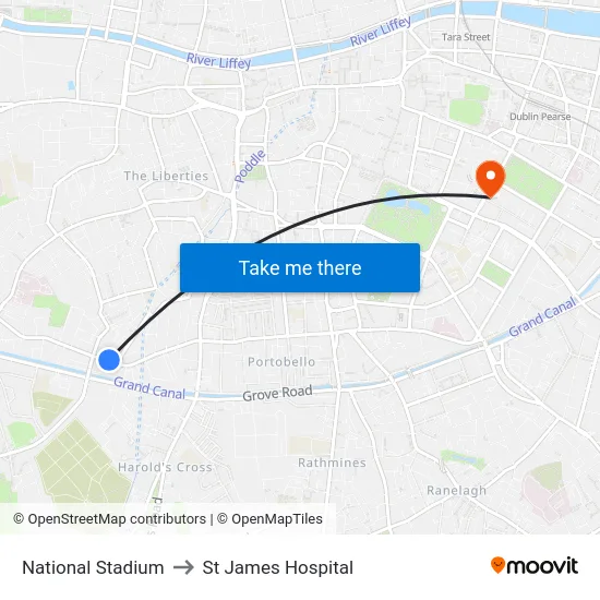 National Stadium to St James Hospital map