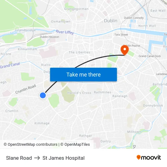 Slane Road to St James Hospital map