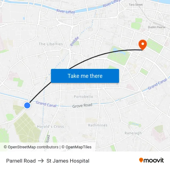 Parnell Road to St James Hospital map