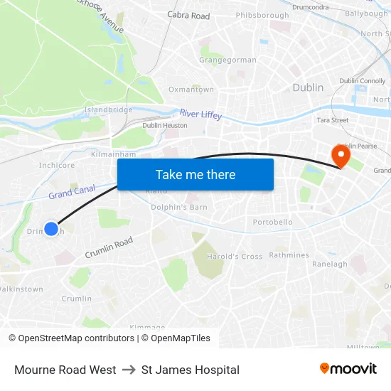 Mourne Road West to St James Hospital map