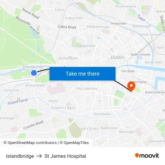 Islandbridge to St James Hospital map