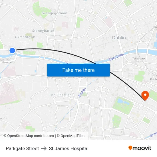 Parkgate Street to St James Hospital map