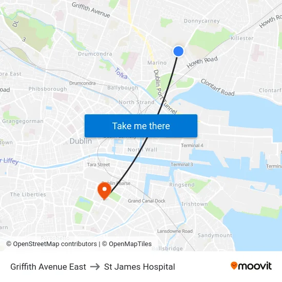 Griffith Avenue East to St James Hospital map