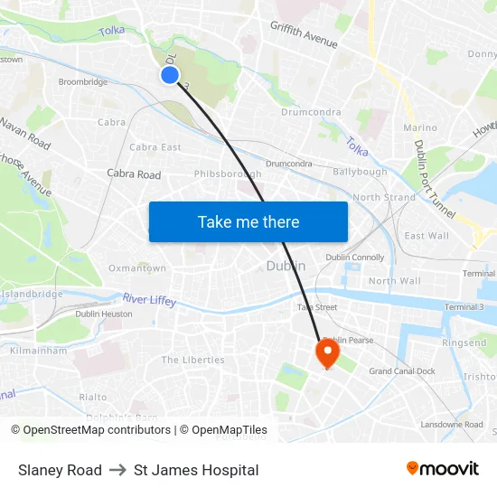 Slaney Road to St James Hospital map