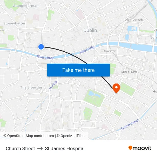 Church Street to St James Hospital map