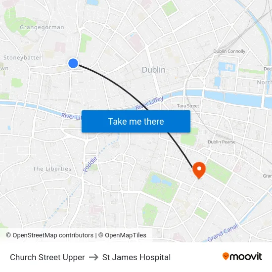 Church Street Upper to St James Hospital map