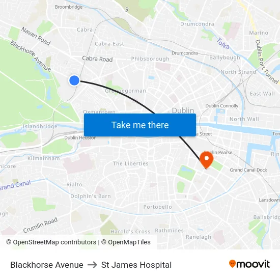 Blackhorse Avenue to St James Hospital map