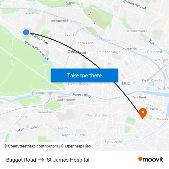 Baggot Road to St James Hospital map