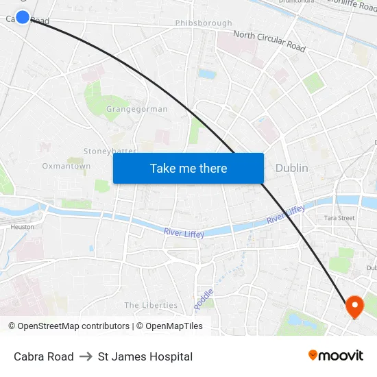Cabra Road to St James Hospital map