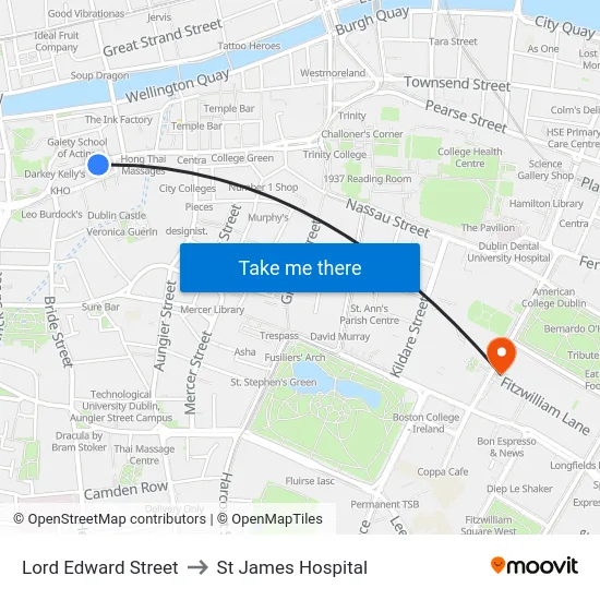 Lord Edward Street to St James Hospital map