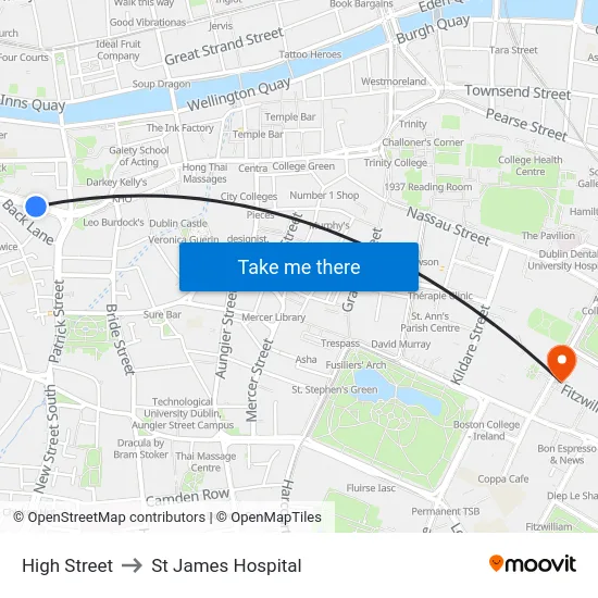 High Street to St James Hospital map