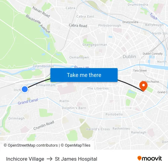 Inchicore Village to St James Hospital map