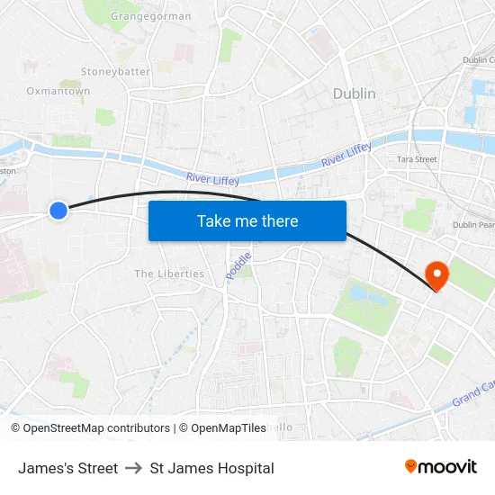 James's Street to St James Hospital map