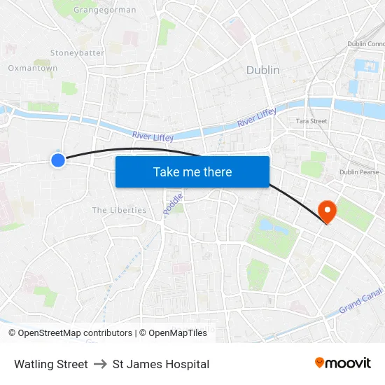 Watling Street to St James Hospital map