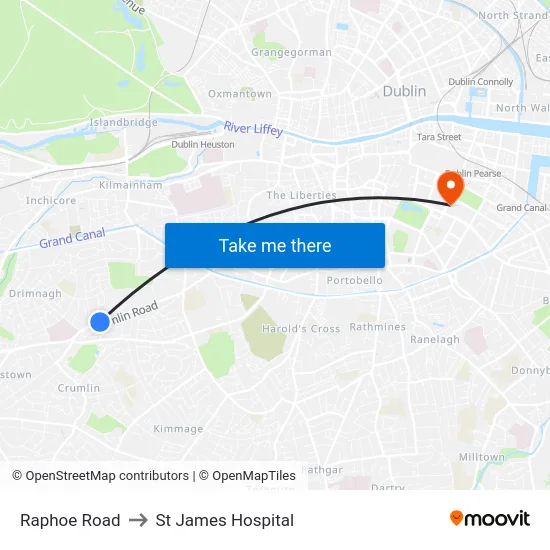 Raphoe Road to St James Hospital map