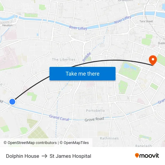 Dolphin House to St James Hospital map