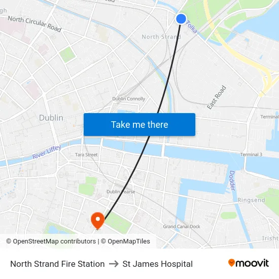 North Strand Fire Station to St James Hospital map