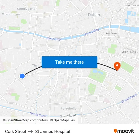 Cork Street to St James Hospital map