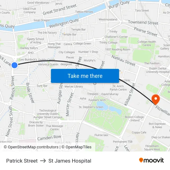 Patrick Street to St James Hospital map