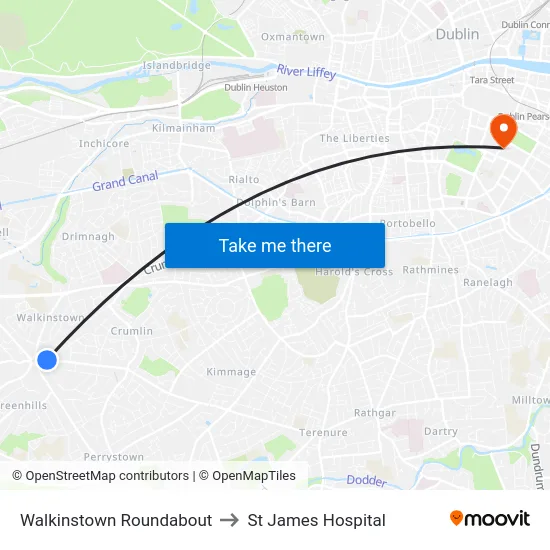 Walkinstown Roundabout to St James Hospital map