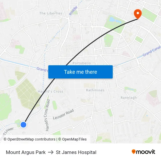 Mount Argus Park to St James Hospital map