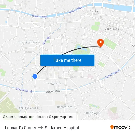 Leonard's Corner to St James Hospital map