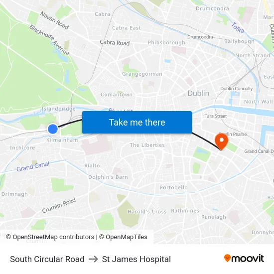 South Circular Road to St James Hospital map