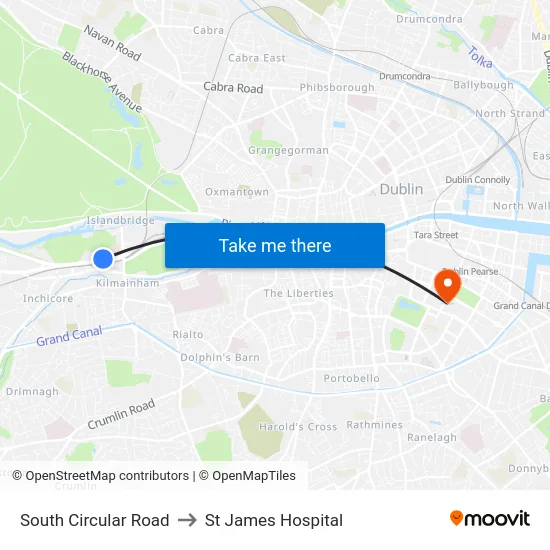 South Circular Road to St James Hospital map
