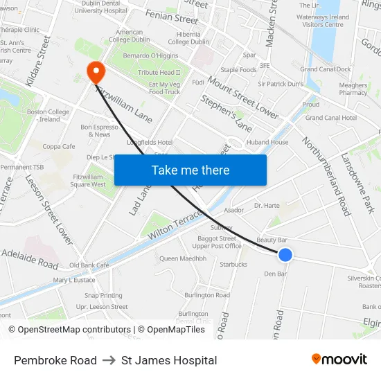 Pembroke Road to St James Hospital map