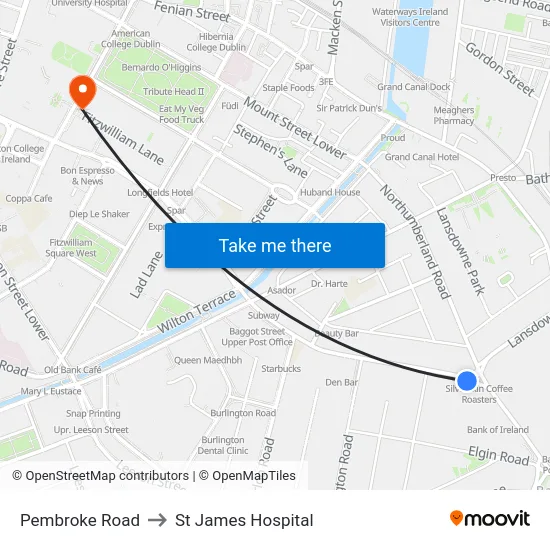 Pembroke Road to St James Hospital map