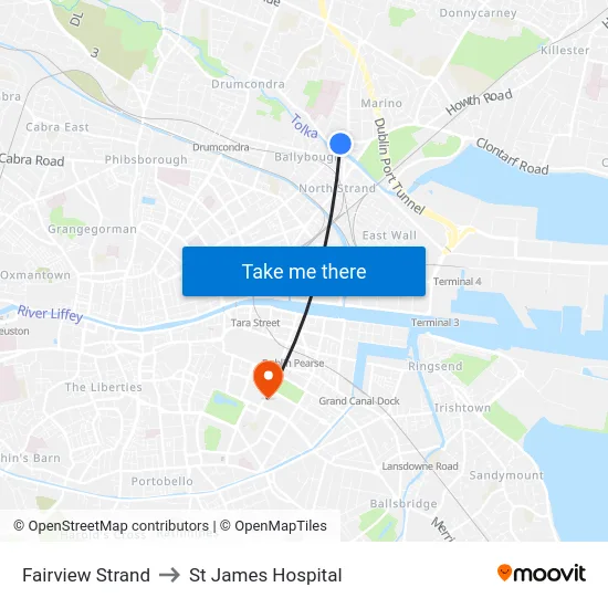 Fairview Strand to St James Hospital map